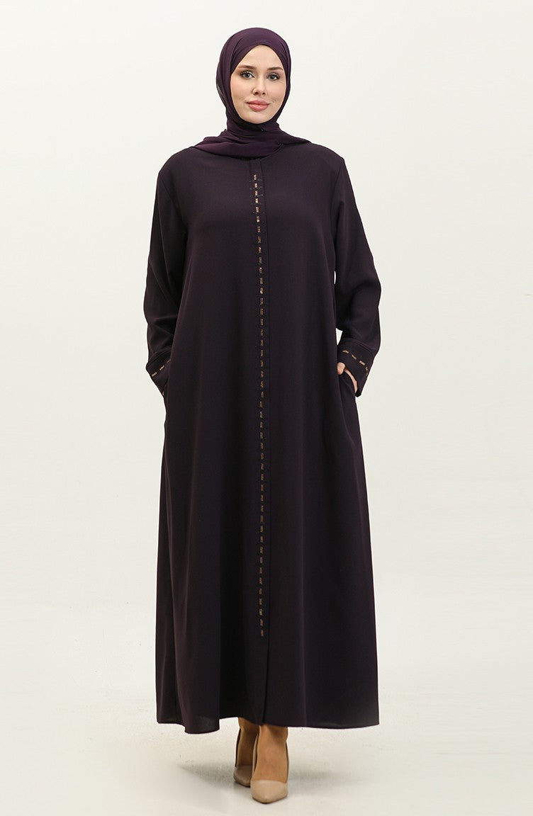 Abaya Fermeture Cachée Grande Taille 5068-04 Prune 5068-04