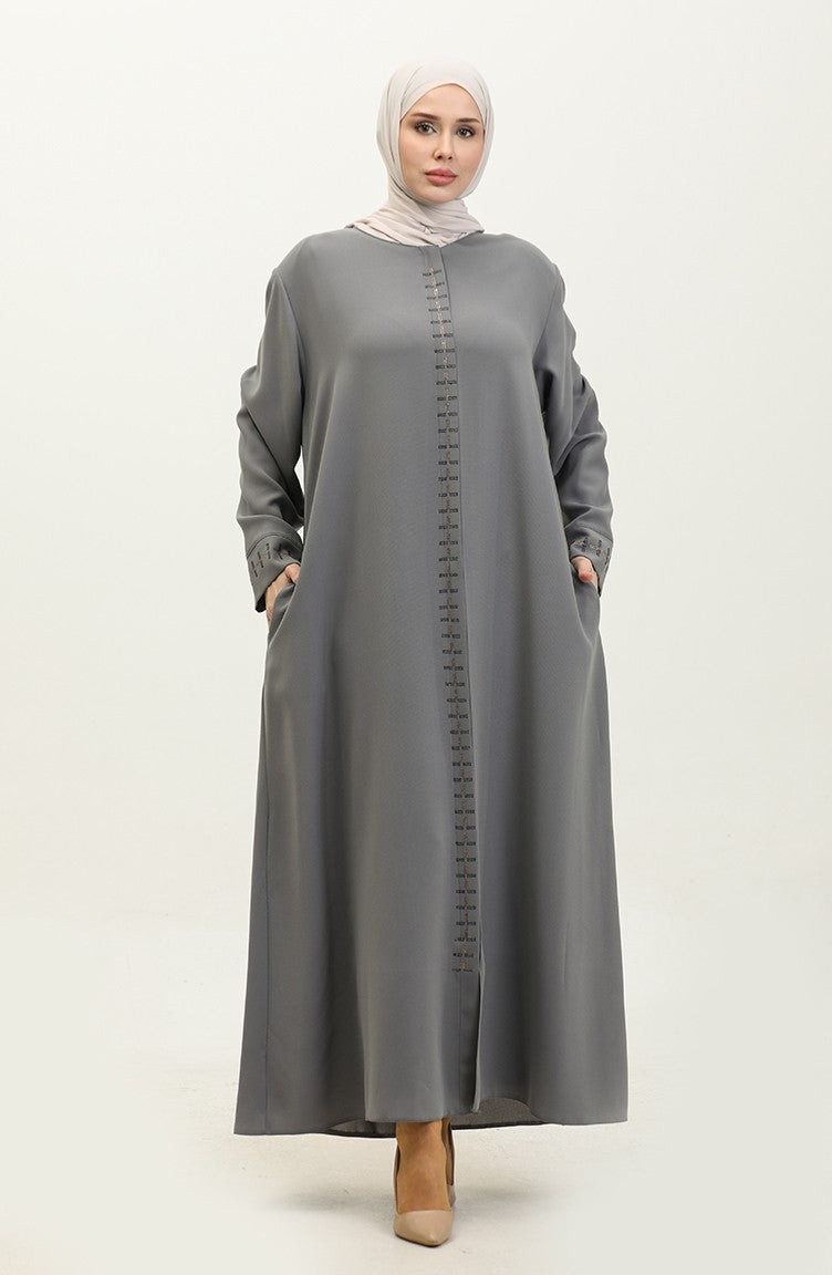 Abaya Fermeture Cachée Grande Taille 5068-05 Gris 5068-05
