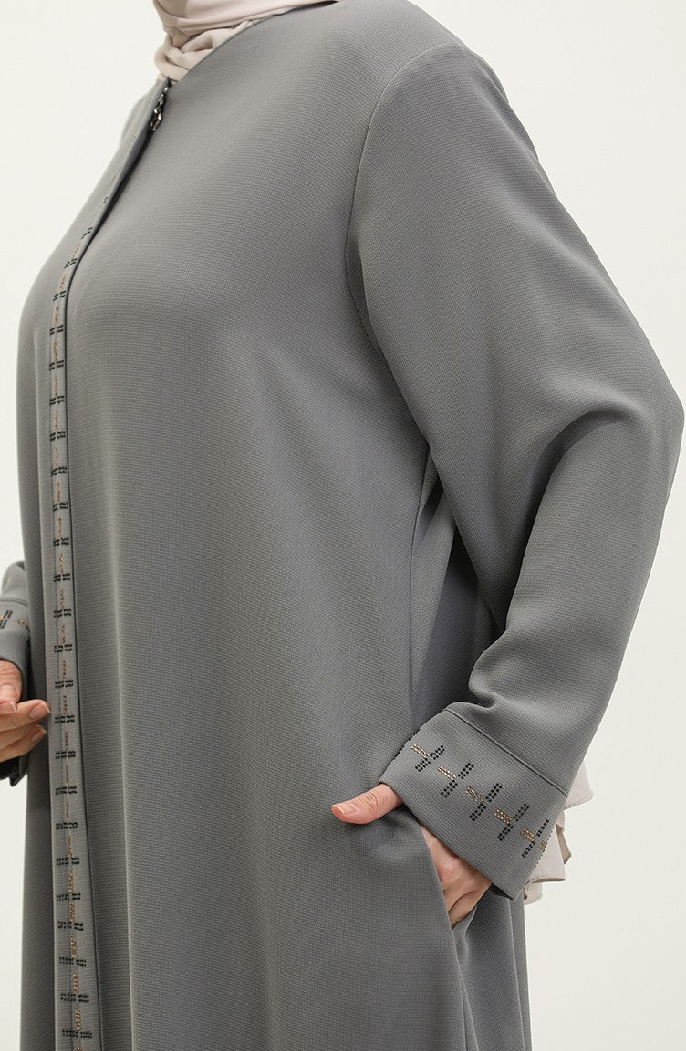 Abaya Fermeture Cachée Grande Taille 5068-05 Gris 5068-05