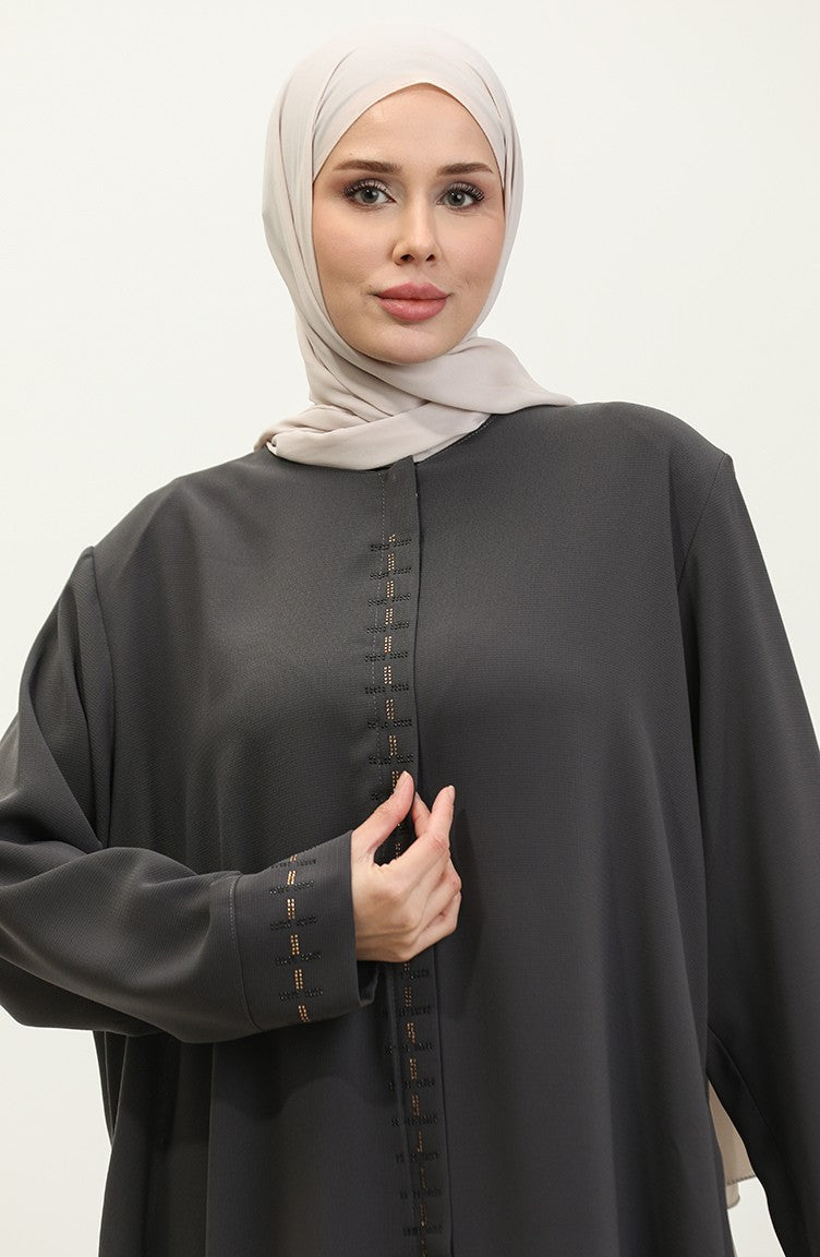 Abaya Fermeture Cachée Grande Taille 5068-06 Fumé 5068-06