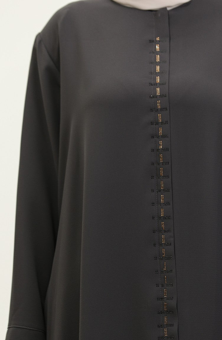 Abaya Fermeture Cachée Grande Taille 5068-06 Fumé 5068-06
