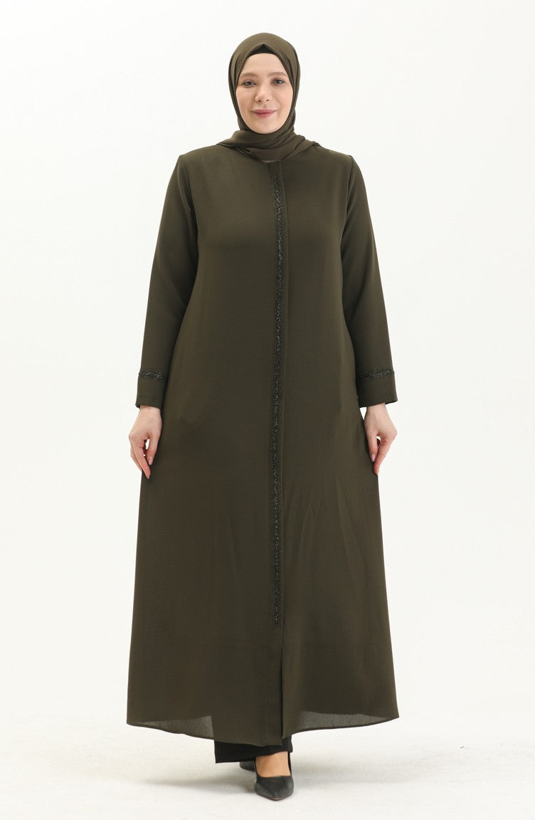 Abaya Pierre Imprimée Grande taille 5054-04 Khaki 5054-04