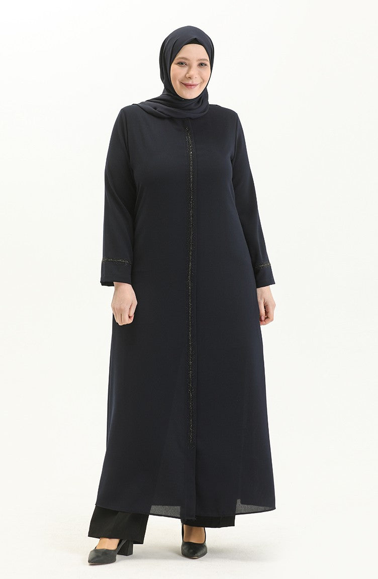 Abaya pierre Imprimée Grande Taille 5054-05 Bleu Marine5054-05