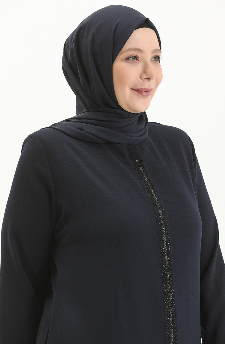 Abaya pierre Imprimée Grande Taille 5054-05 Bleu Marine5054-05