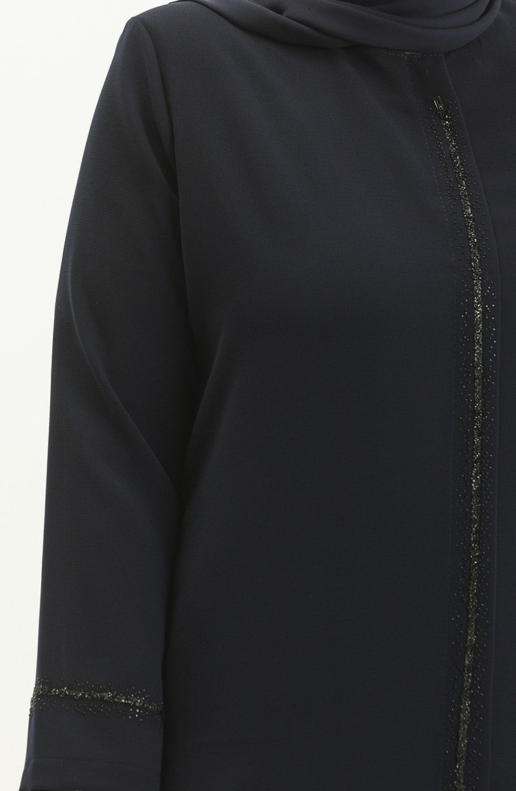 Abaya pierre Imprimée Grande Taille 5054-05 Bleu Marine5054-05