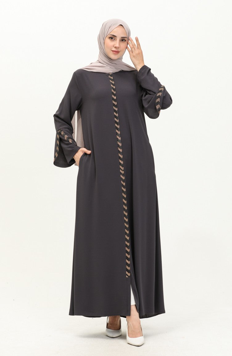 Abaya Détail Pierre Grande Taille 2038-06 Fumé 2038-06
