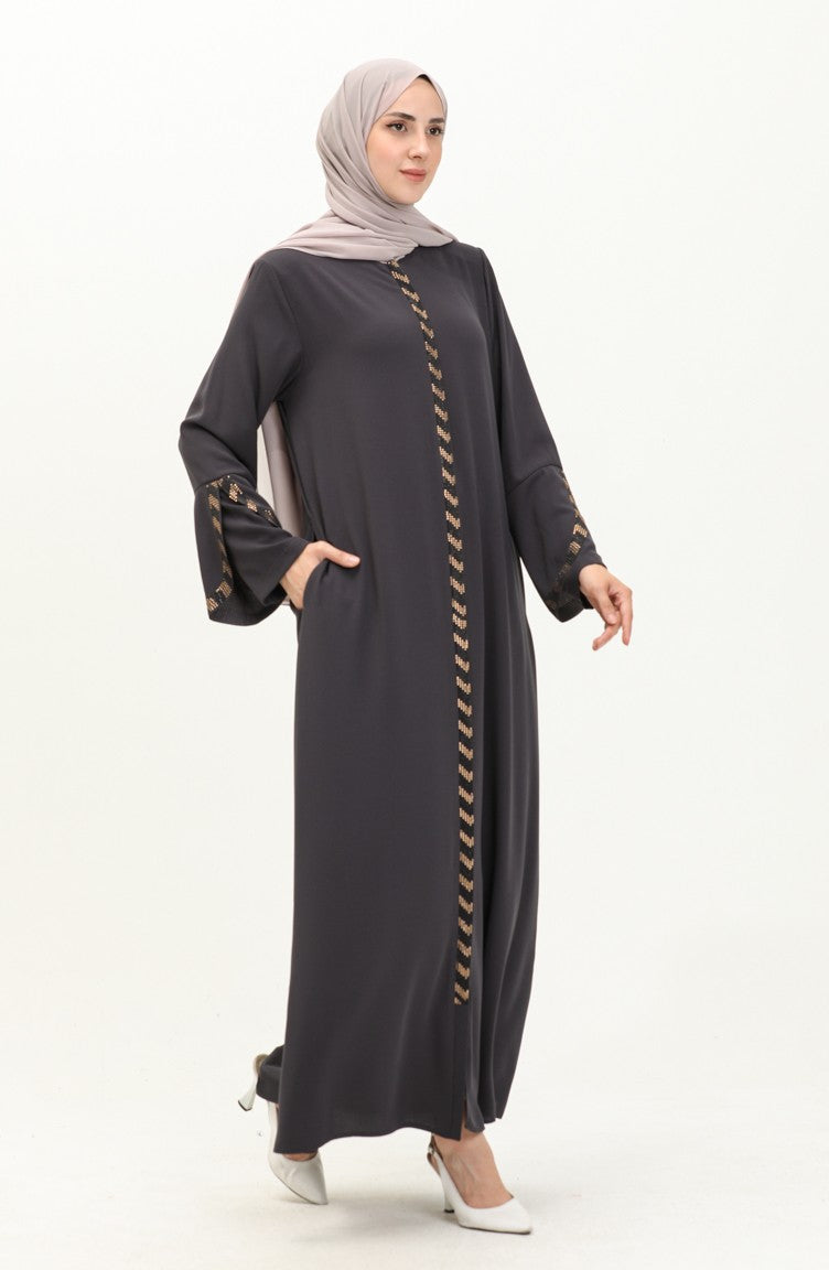 Abaya Détail Pierre Grande Taille 2038-06 Fumé 2038-06