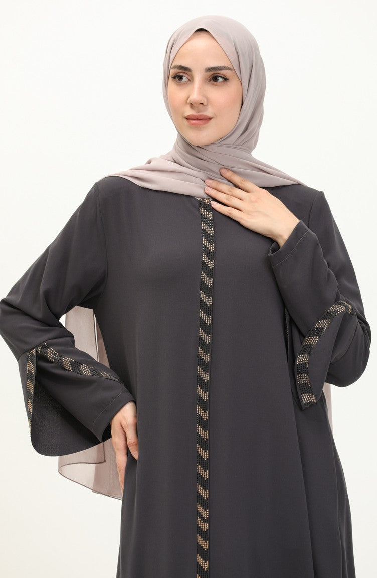 Abaya Détail Pierre Grande Taille 2038-06 Fumé 2038-06