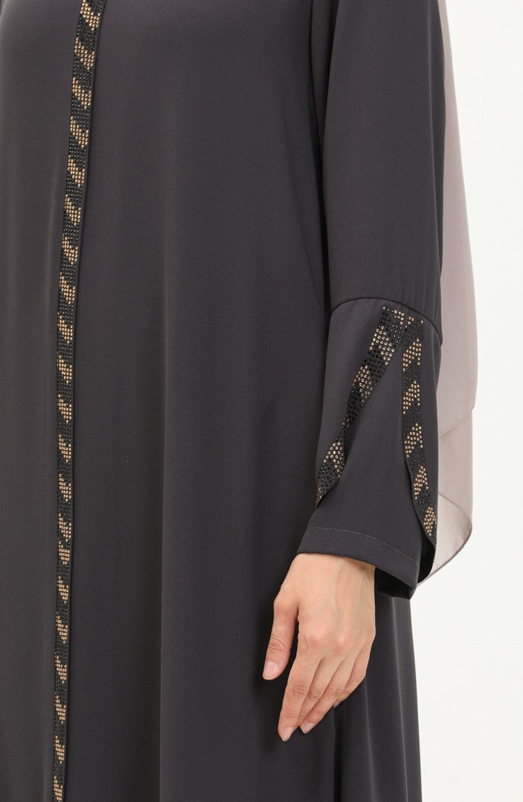 Abaya Détail Pierre Grande Taille 2038-06 Fumé 2038-06