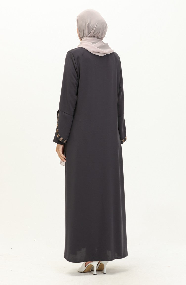 Abaya Détail Pierre Grande Taille 2038-06 Fumé 2038-06
