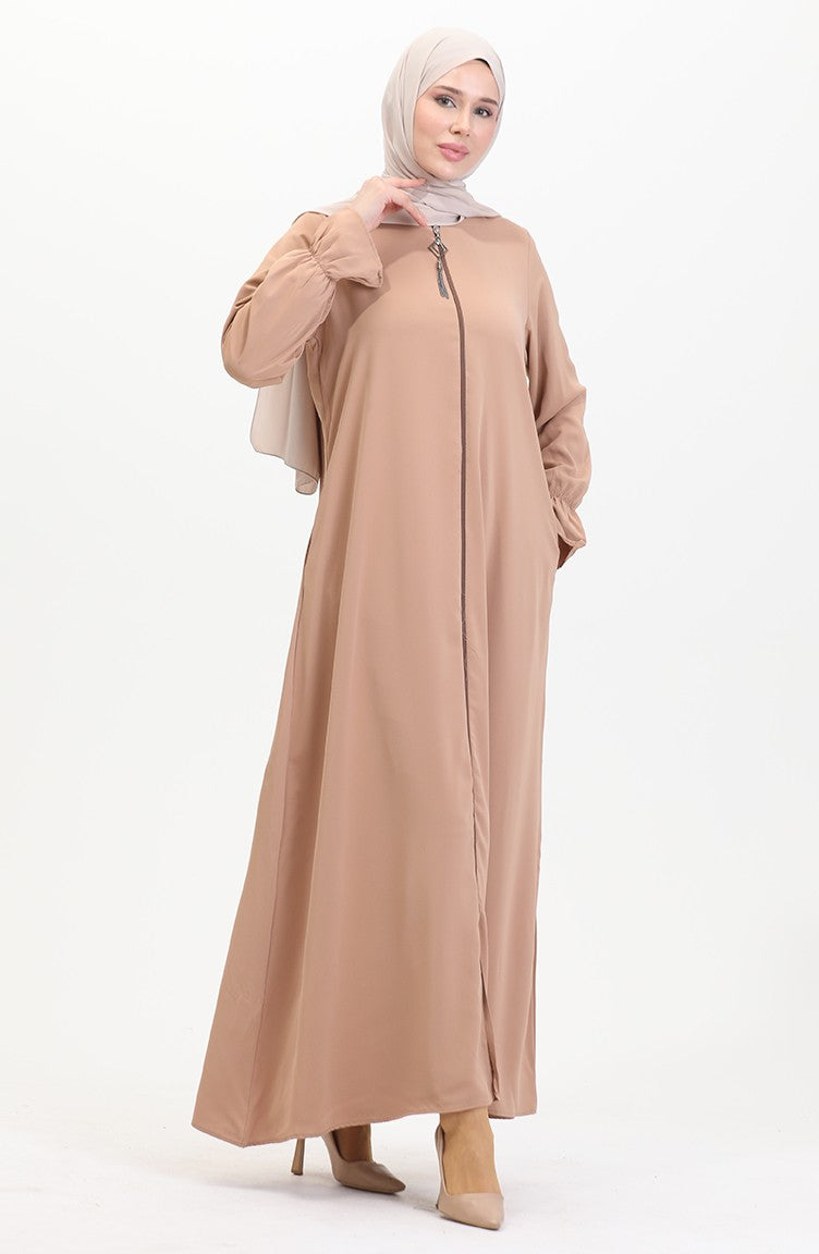 Abaya A Fermeture Et Manches Elastiques 0513-05 Café Au Lait 0513-05
