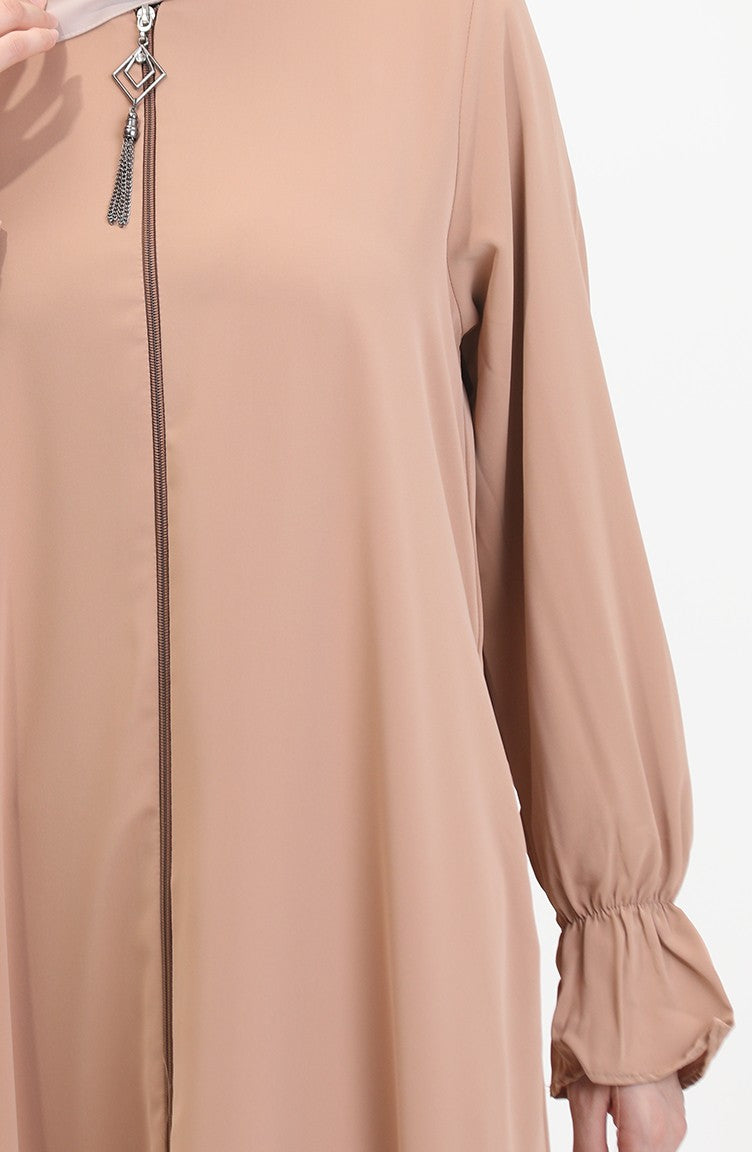 Abaya A Fermeture Et Manches Elastiques 0513-05 Café Au Lait 0513-05