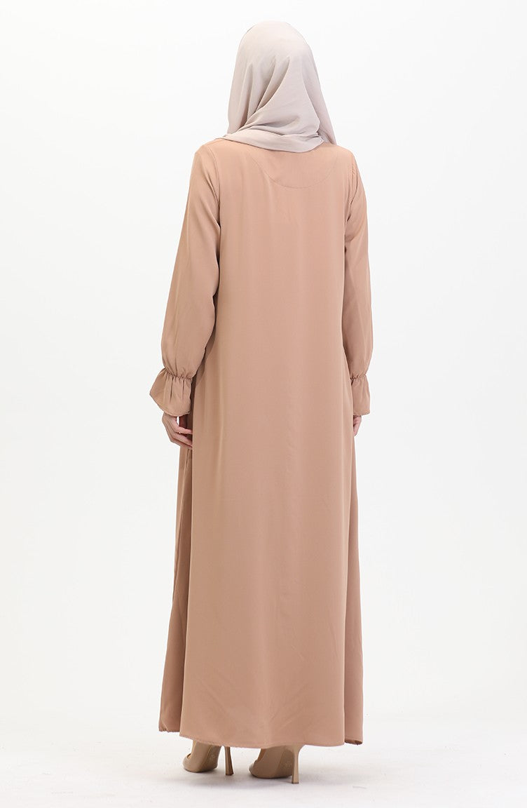 Abaya A Fermeture Et Manches Elastiques 0513-05 Café Au Lait 0513-05