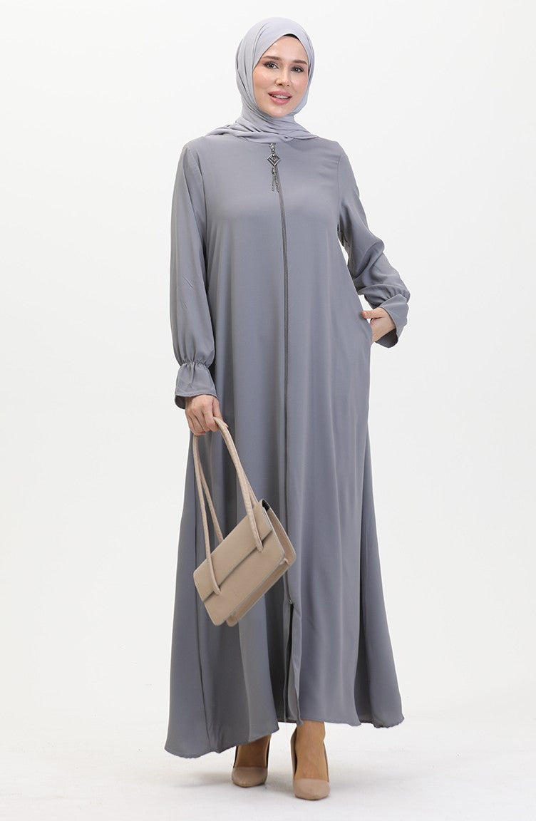 Abaya A Fermeture Et Manches Elastiques 0513-06 Anthracite 0513-06