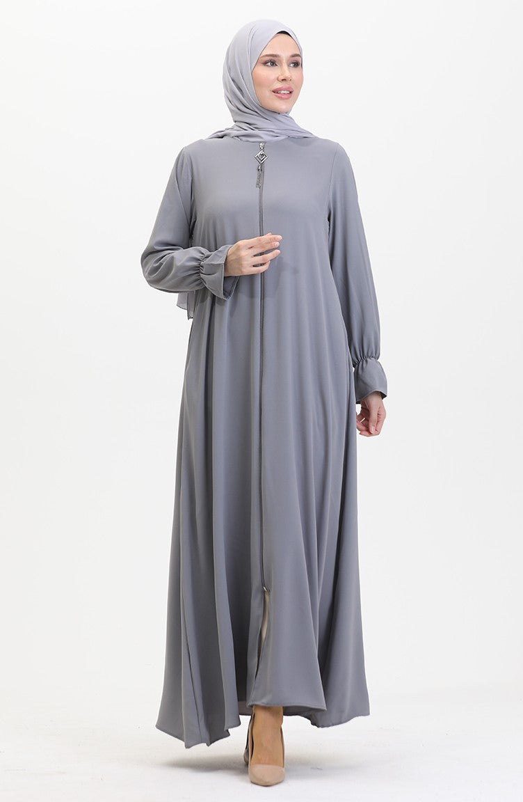 Abaya A Fermeture Et Manches Elastiques 0513-06 Anthracite 0513-06