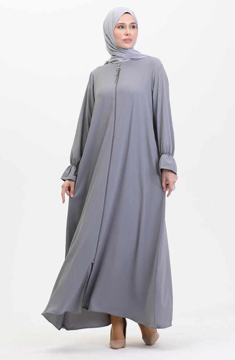 Abaya A Fermeture Et Manches Elastiques 0513-06 Anthracite 0513-06