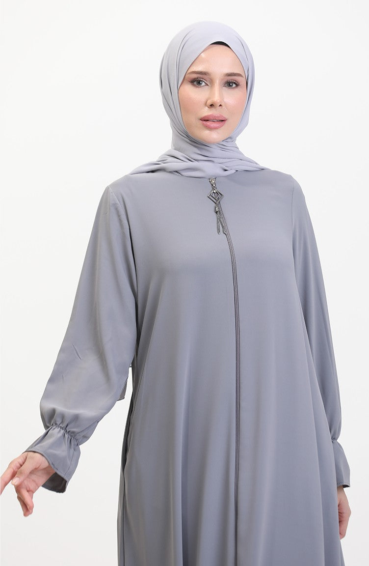 Abaya A Fermeture Et Manches Elastiques 0513-06 Anthracite 0513-06
