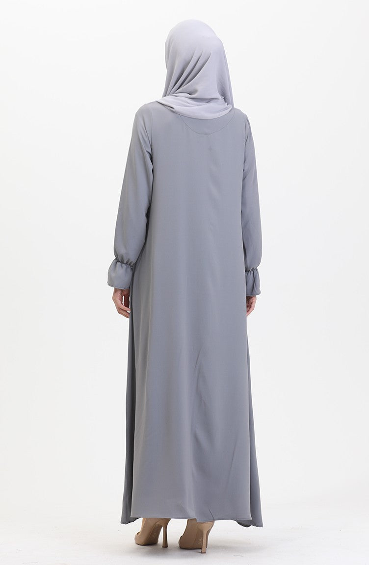 Abaya A Fermeture Et Manches Elastiques 0513-06 Anthracite 0513-06