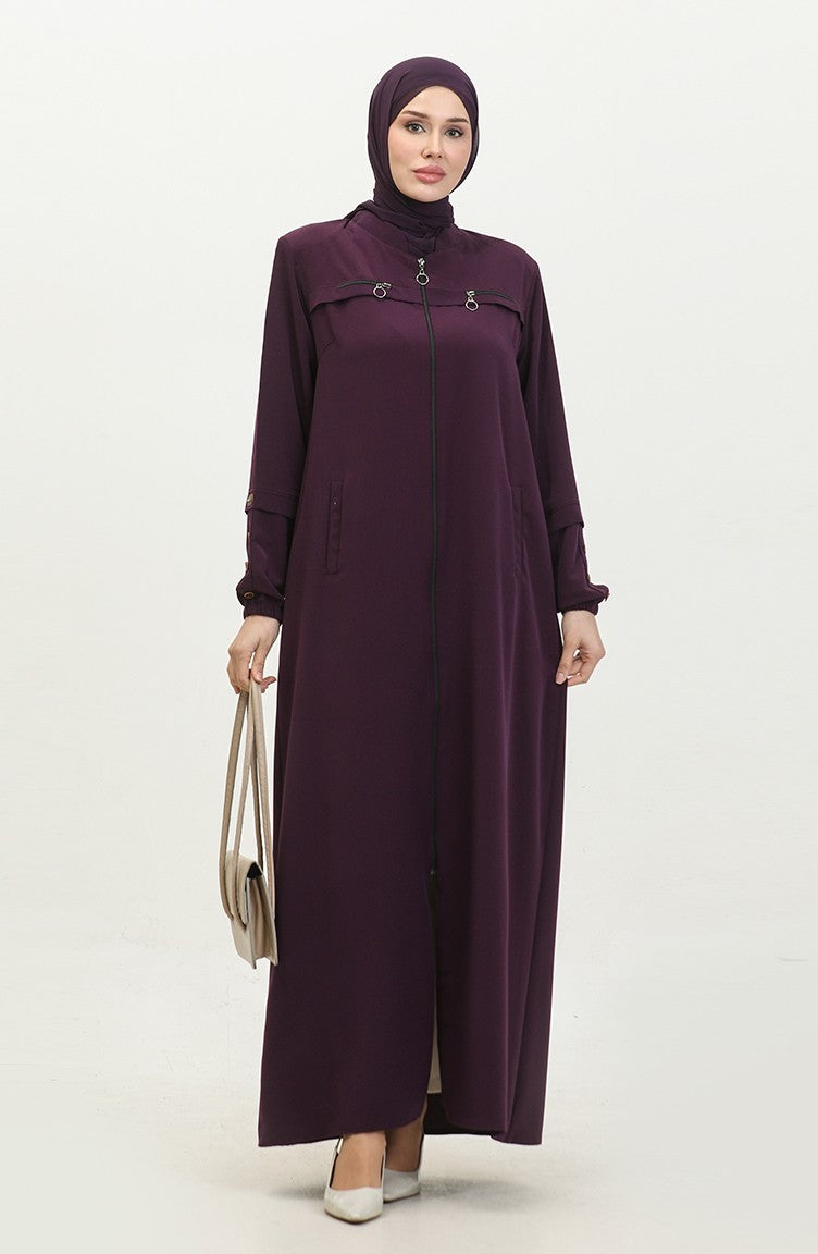 Ayrobin Abaya Grande Taille Pour Femme Avec Fermeture éclair Et Plus Longue Que La Longueur 5040 2 Prune 5040-2.Mürdüm