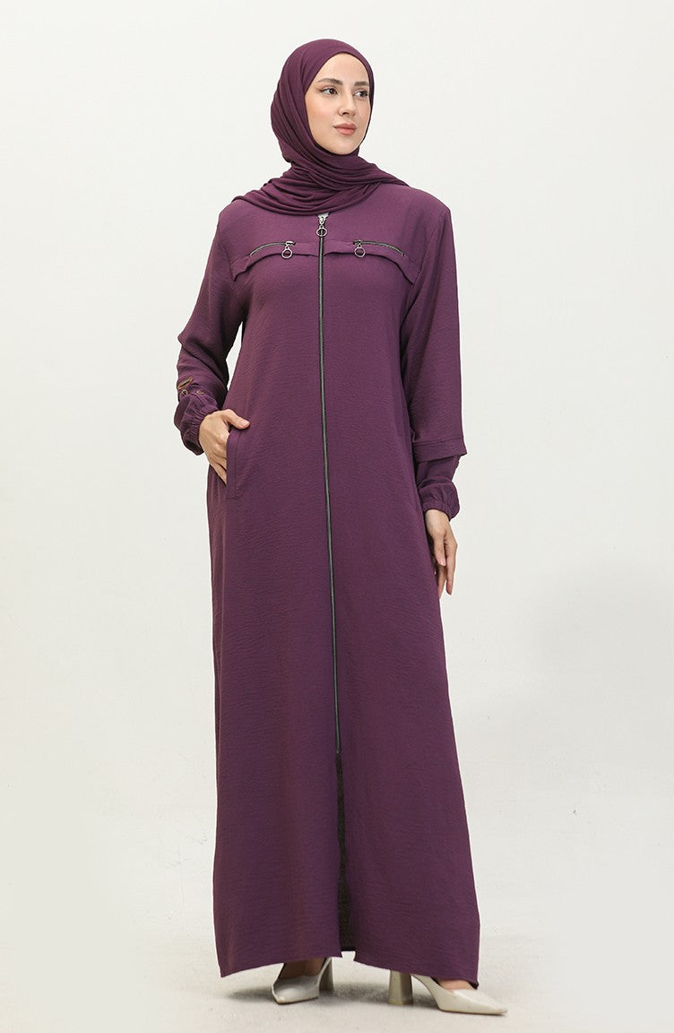 Abaya Femme Grande Taille Avec Manches Bouton Détaillé Eté 5040 Prune 5040.Mürdüm