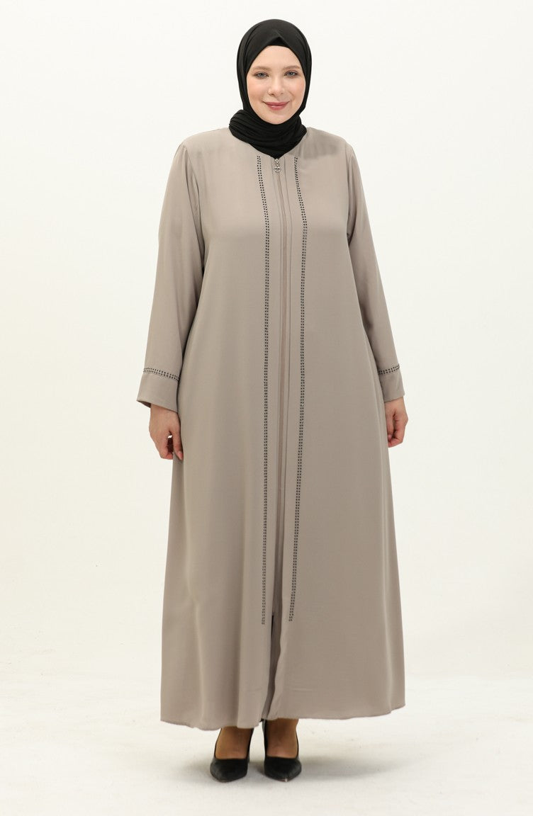 Abaya en Pierre Imprimé Grande Taille 4005X-04 Pierre 4005X-04