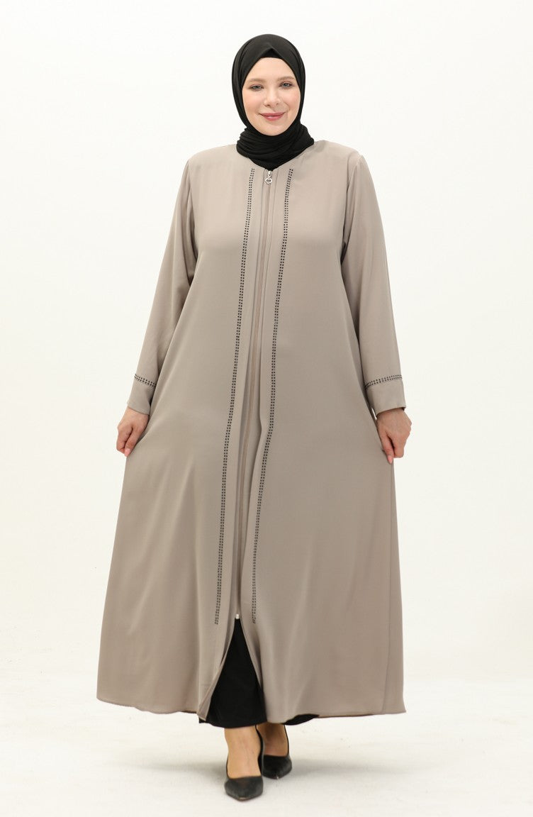 Abaya en Pierre Imprimé Grande Taille 4005X-04 Pierre 4005X-04