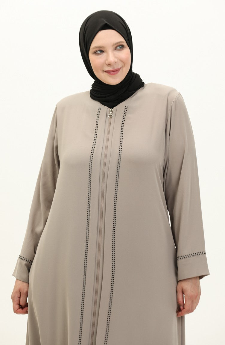 Abaya en Pierre Imprimé Grande Taille 4005X-04 Pierre 4005X-04