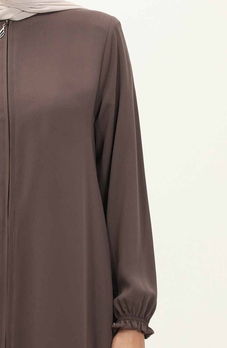 Abaya A Fermeture Et Extrémité Des Manches Elastiques 6124-01 Vison Foncé 6124-01