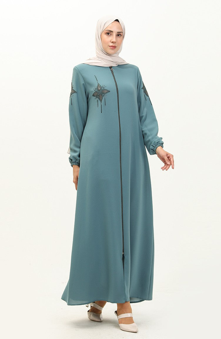Abaya en Pierre de Tissu de Nid D'abeilles 6128-02 Vert Menthe 6128-02