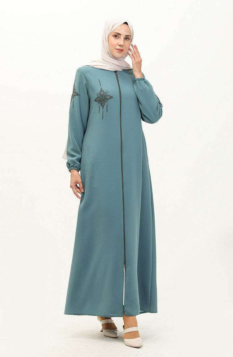 Abaya en Pierre de Tissu de Nid D'abeilles 6128-02 Vert Menthe 6128-02