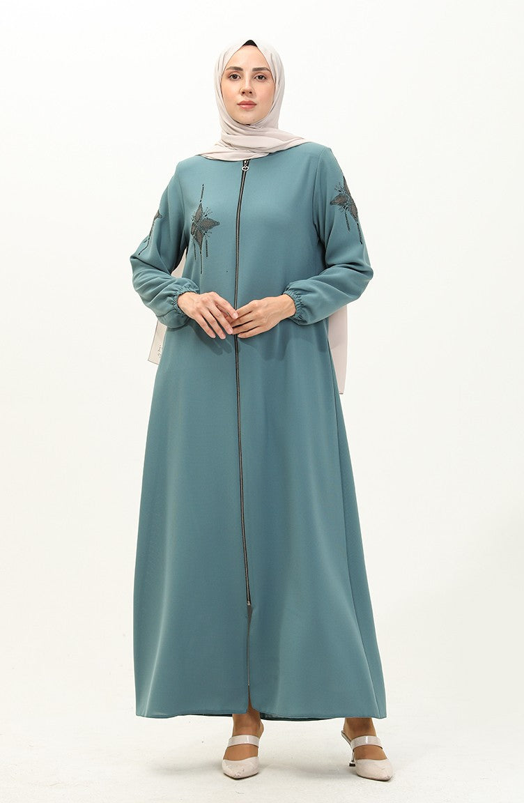 Abaya en Pierre de Tissu de Nid D'abeilles 6128-02 Vert Menthe 6128-02