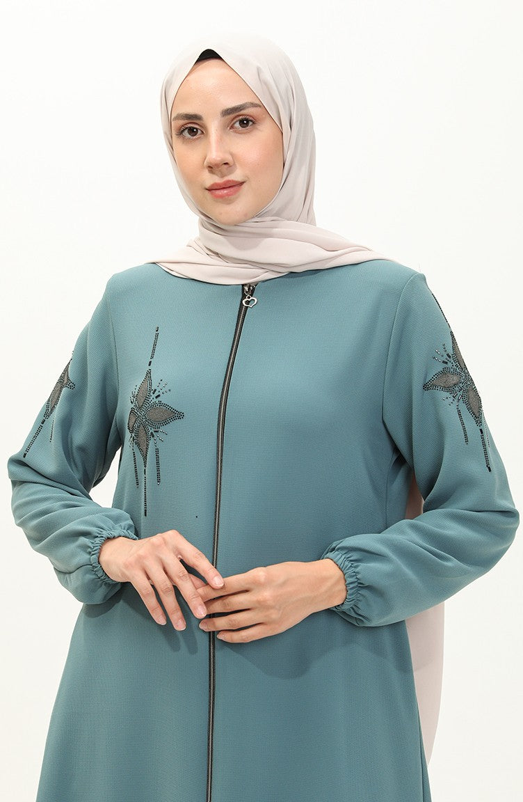 Abaya en Pierre de Tissu de Nid D'abeilles 6128-02 Vert Menthe 6128-02