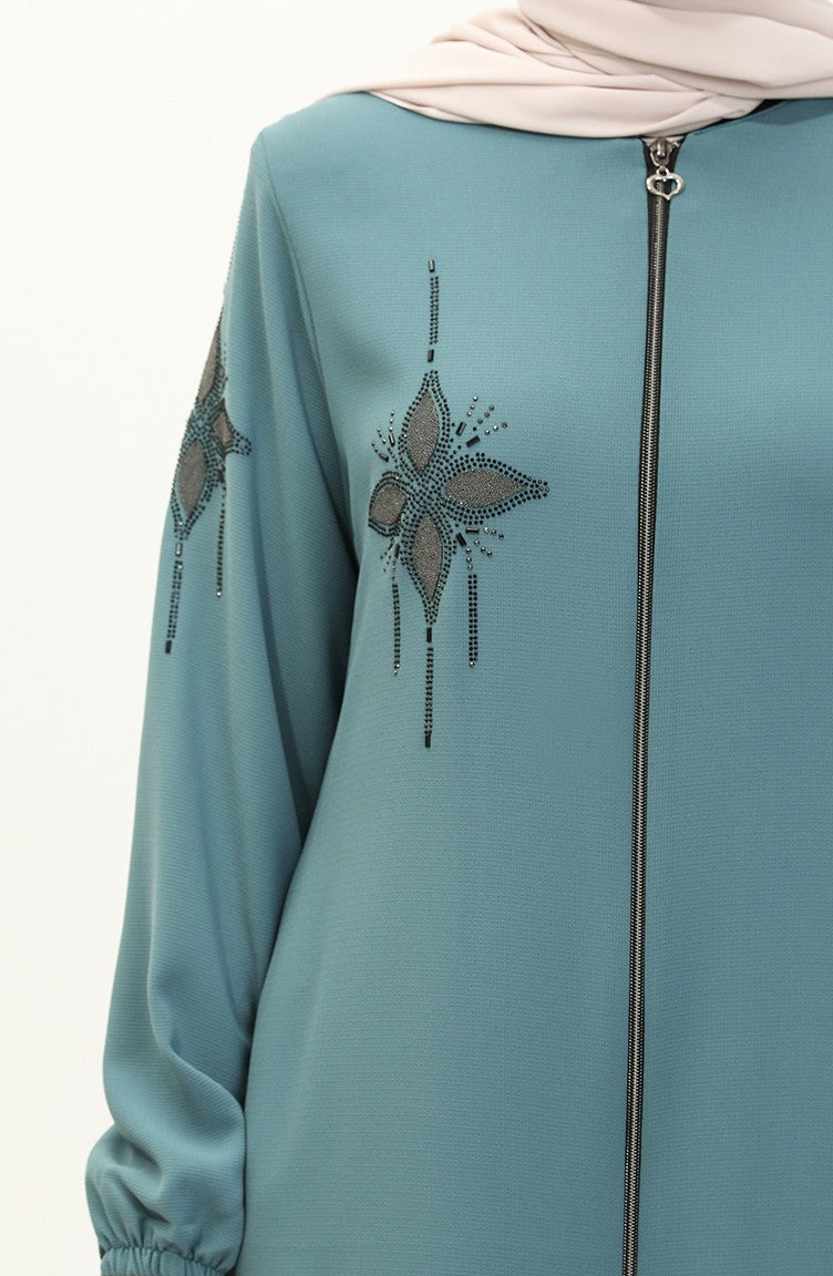Abaya en Pierre de Tissu de Nid D'abeilles 6128-02 Vert Menthe 6128-02