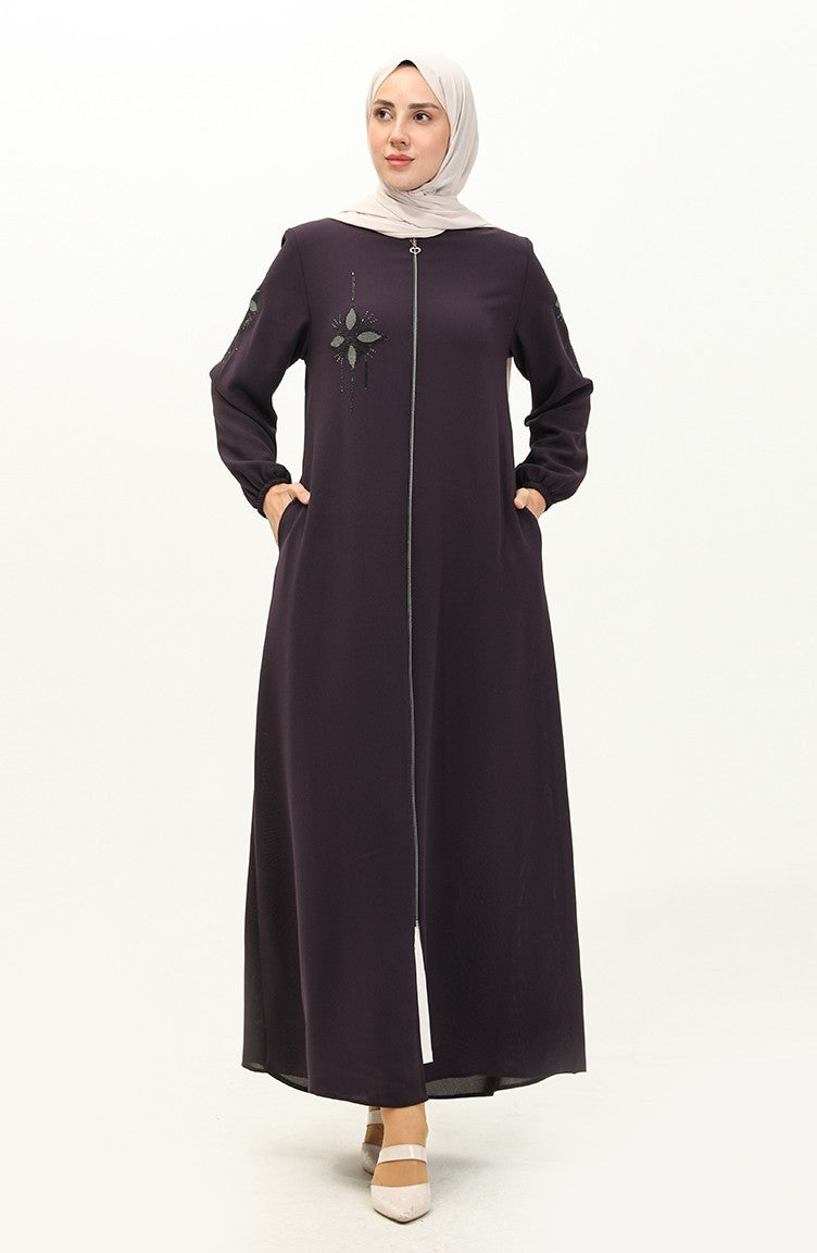 Abaya en Pierre de Tissu de Nid D'abeilles 6128-07 Pourpre 6128-07