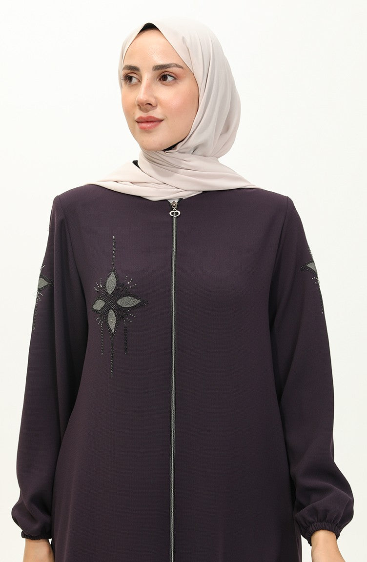 Abaya en Pierre de Tissu de Nid D'abeilles 6128-07 Pourpre 6128-07
