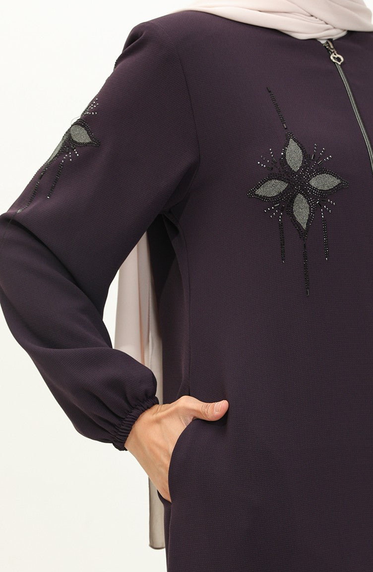 Abaya en Pierre de Tissu de Nid D'abeilles 6128-07 Pourpre 6128-07