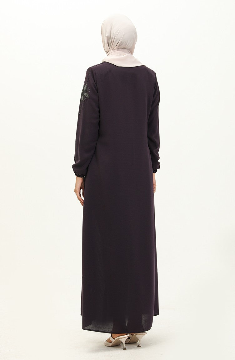Abaya en Pierre de Tissu de Nid D'abeilles 6128-07 Pourpre 6128-07