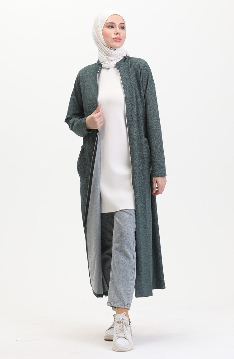 Abaya A Fermeture Deux Fils 10650-01 Vert Emeraude 10650-01