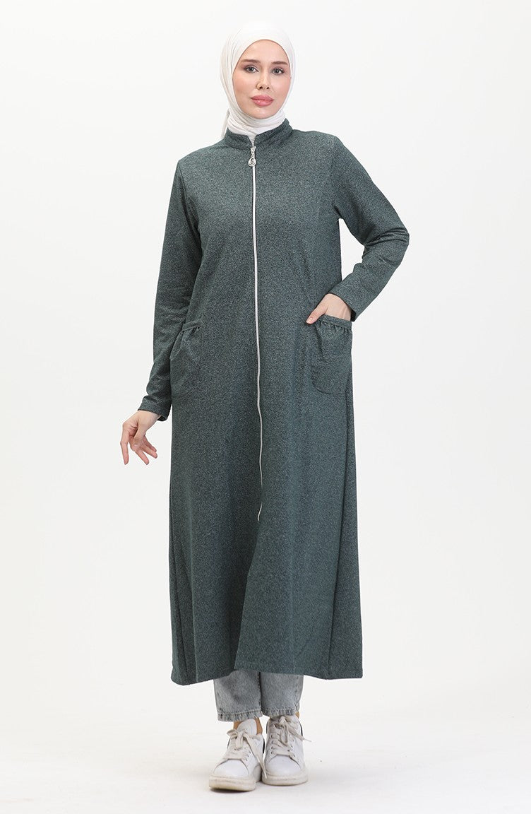 Abaya A Fermeture Deux Fils 10650-01 Vert Emeraude 10650-01