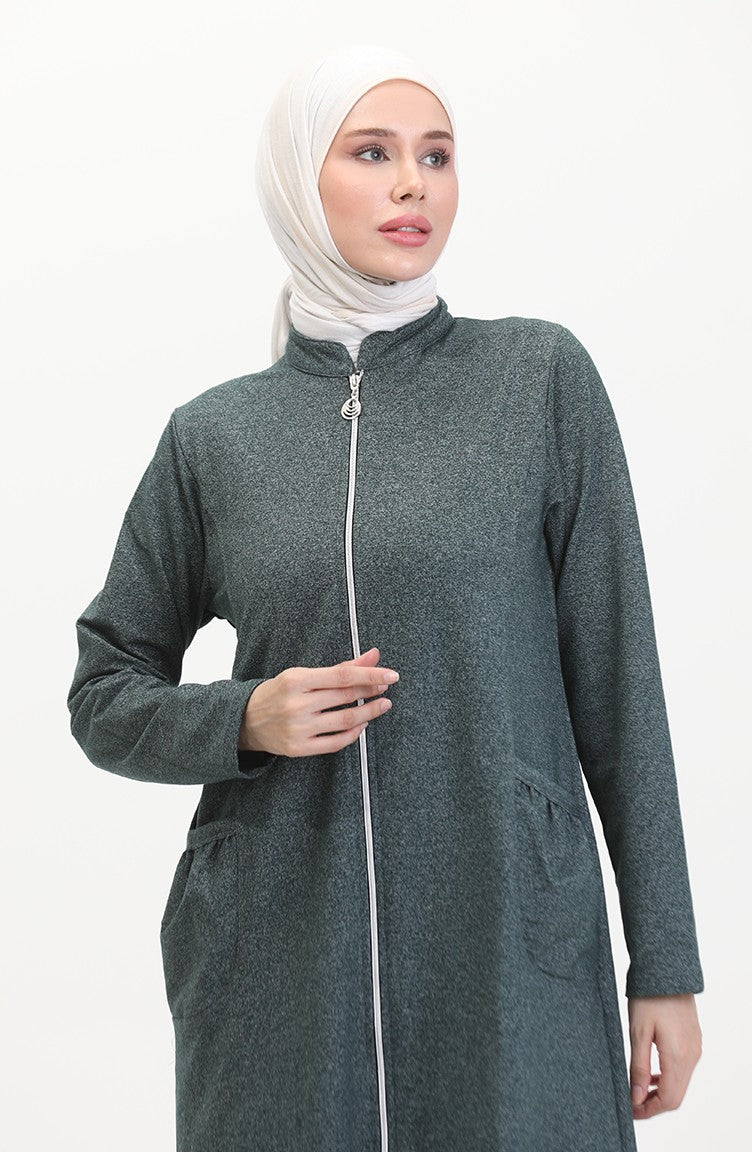 Abaya A Fermeture Deux Fils 10650-01 Vert Emeraude 10650-01