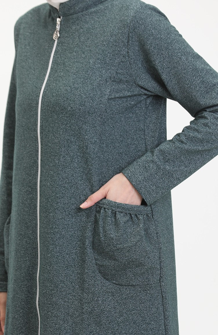Abaya A Fermeture Deux Fils 10650-01 Vert Emeraude 10650-01