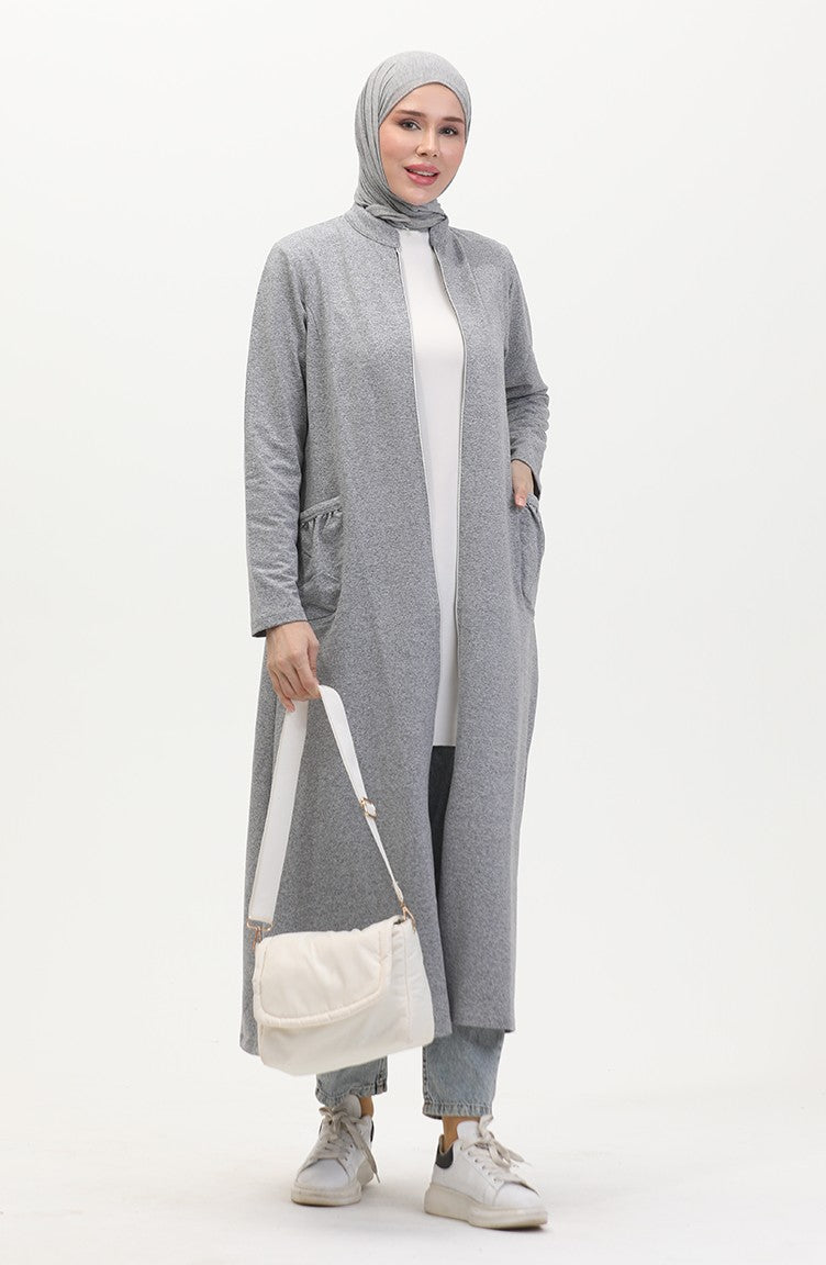 Abaya A Fermeture Deux Fils 10650-02 Gris 10650-02