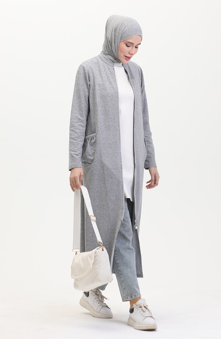 Abaya A Fermeture Deux Fils 10650-02 Gris 10650-02