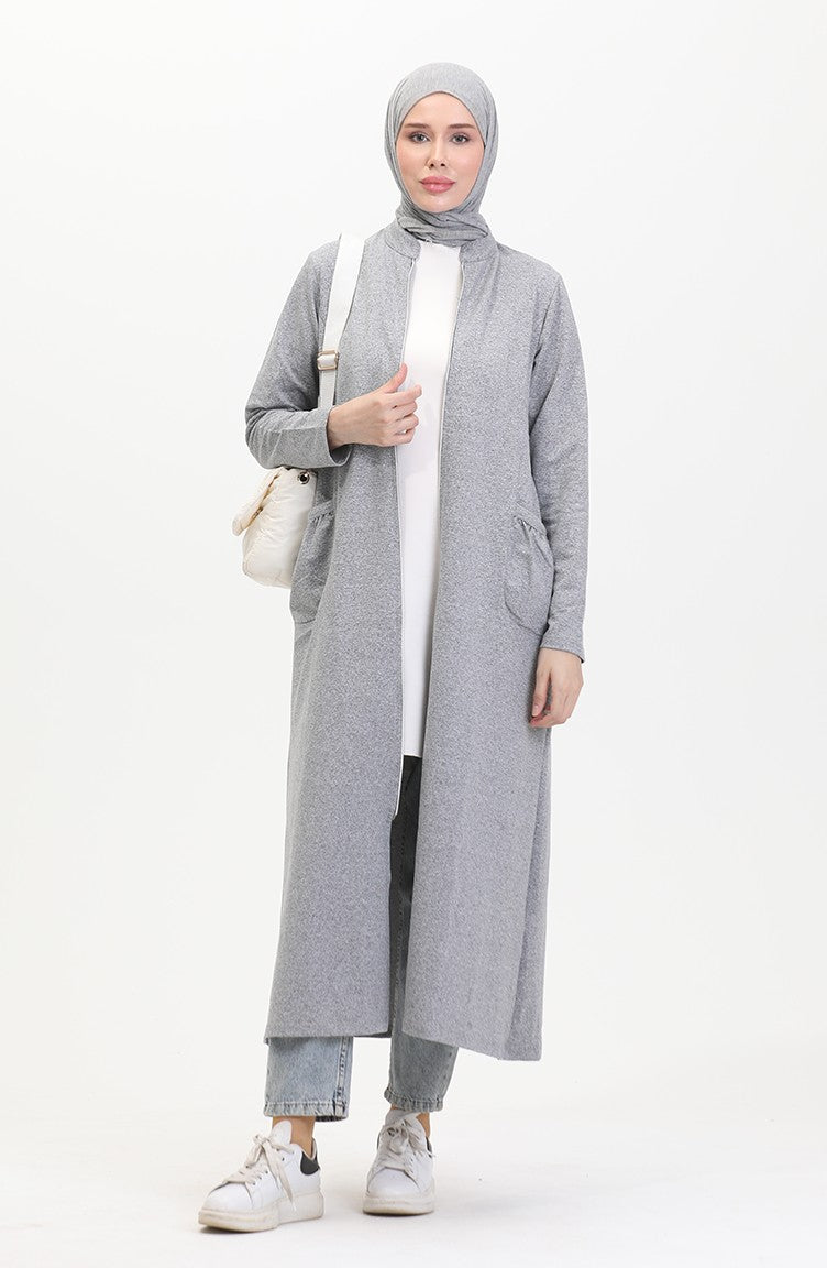 Abaya A Fermeture Deux Fils 10650-02 Gris 10650-02