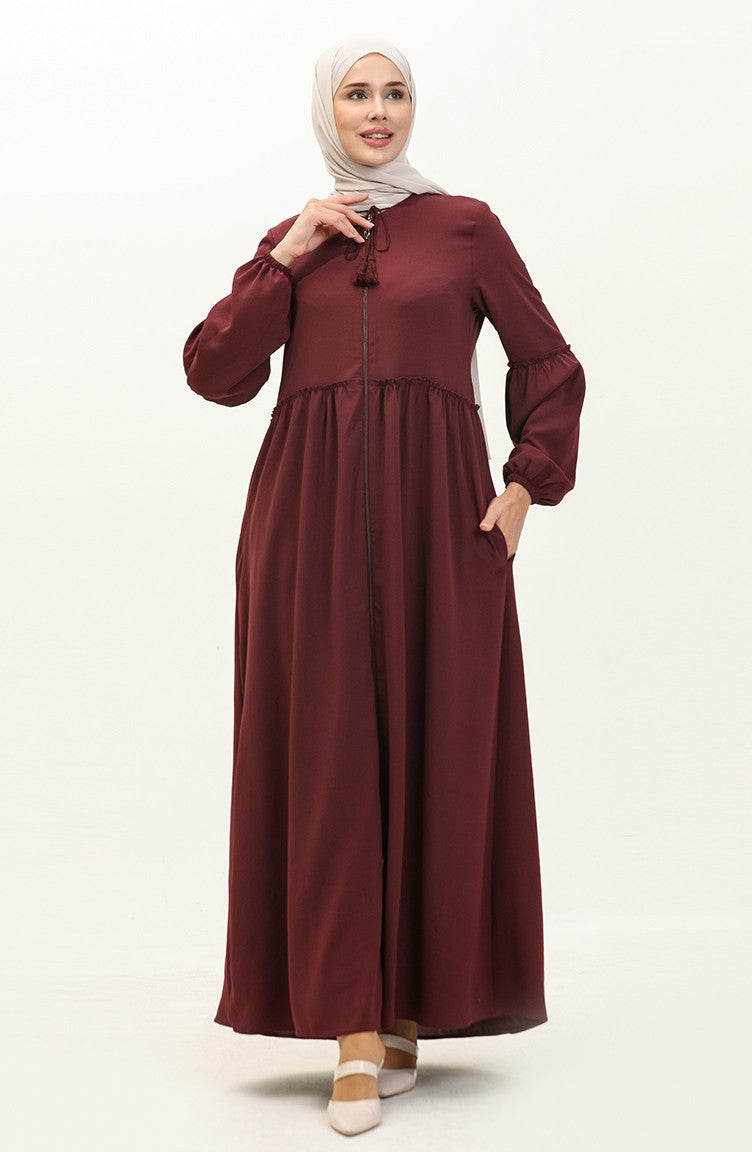 Abaya Plissée à Fermeture Tissu Aerobin 2004-03 Cerise2004-03