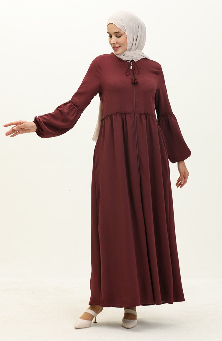 Abaya Plissée à Fermeture Tissu Aerobin 2004-03 Cerise2004-03
