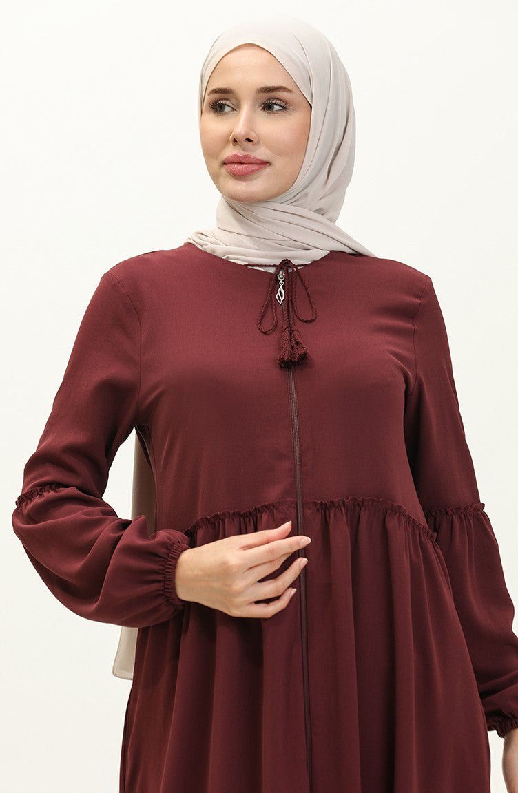 Abaya Plissée à Fermeture Tissu Aerobin 2004-03 Cerise2004-03