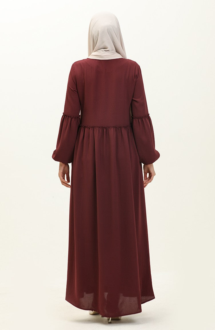 Abaya Plissée à Fermeture Tissu Aerobin 2004-03 Cerise2004-03