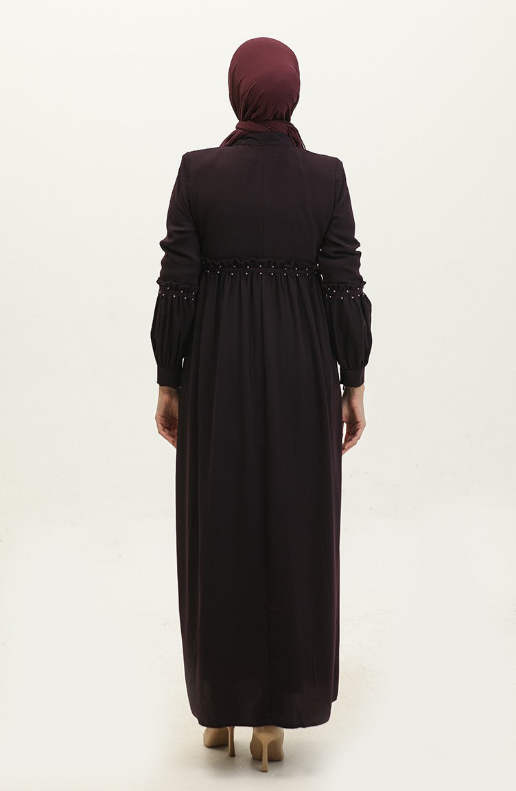 Jamila Summer Abaya Avec Perles Prune 5928.MÜRDÜM