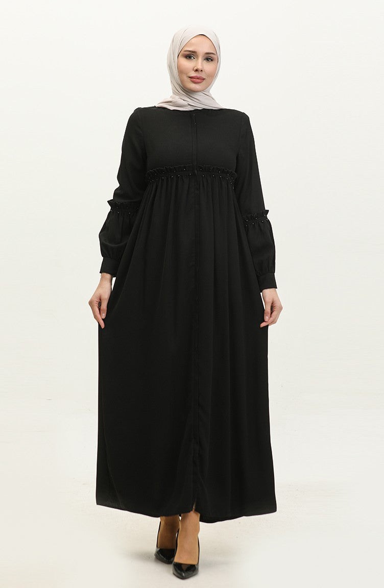 Jamila Abaya D`été Perlée Noir 5928.SİYAH